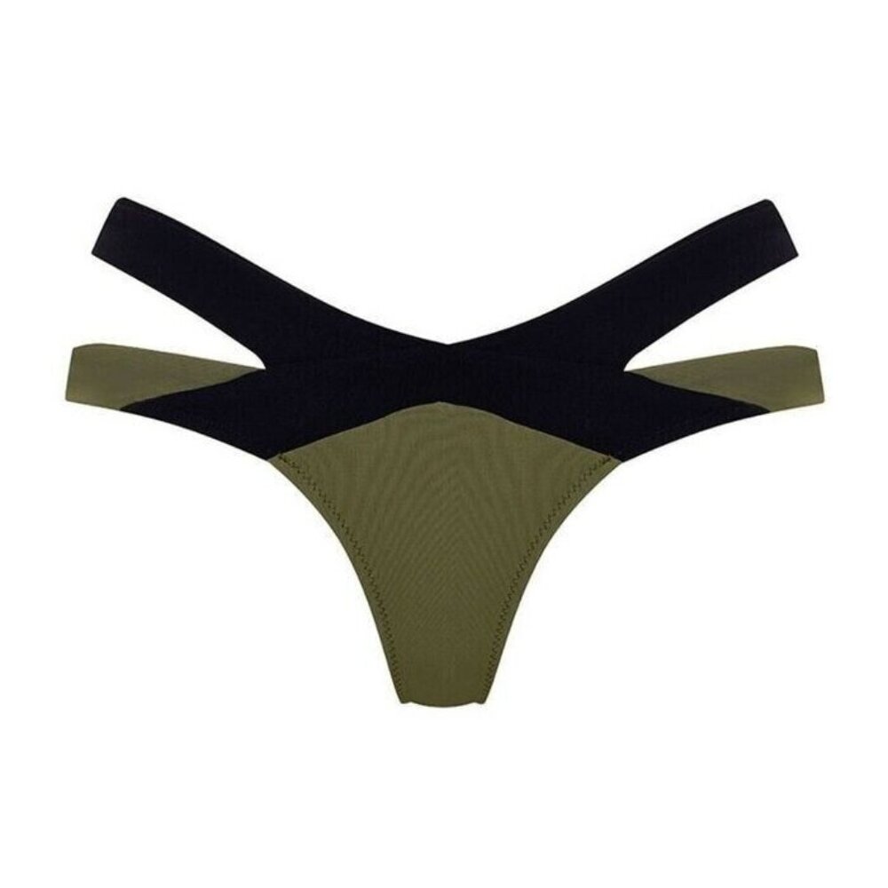 Agent Provocateur Mazzy Bikini Brief Bottom Khaki & Black size 2 / US 4 NEW $145